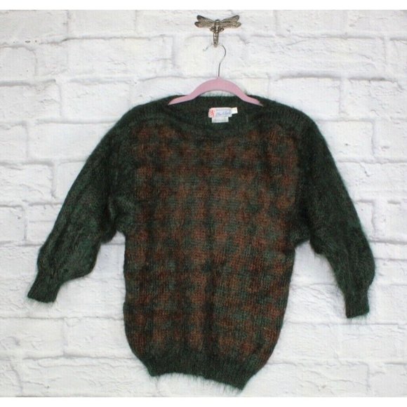 Mac Clyde Shoes - Vintage Mac Clyde Green Houndstooth Mohair Wool Sweater Size S